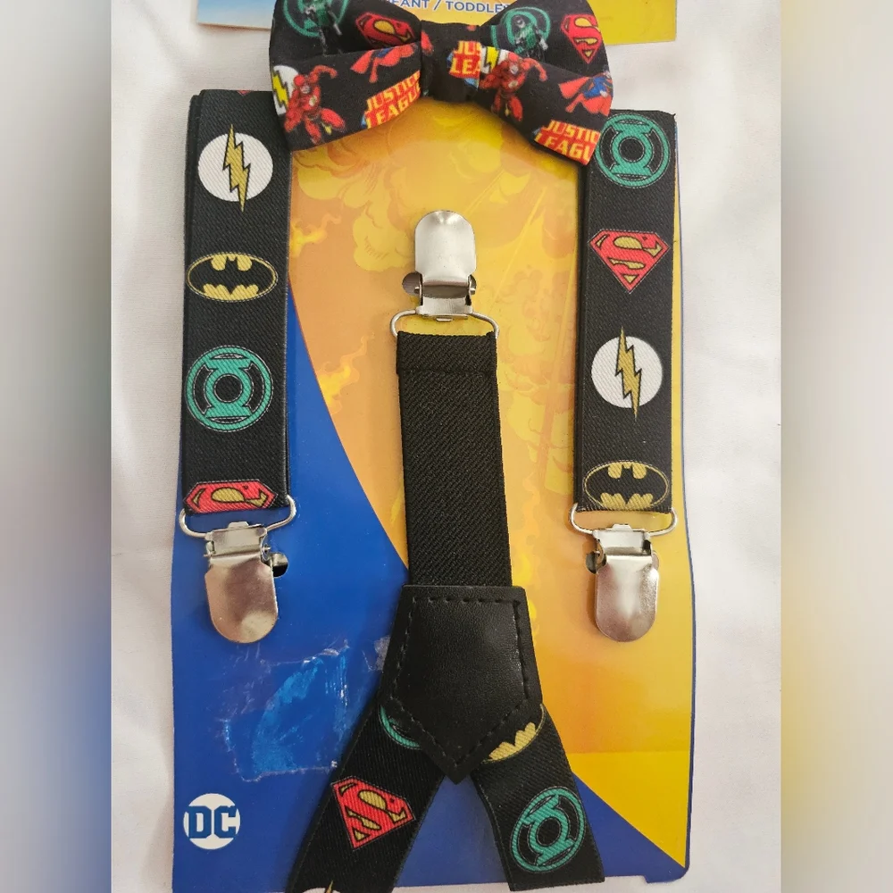 Justice League Unisex Suspenders and Bow tie Set NEW Infant/Todder